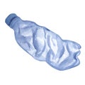 Plastic trash. Disposable blue transparent crumple bottle. Hand-drawn watercolor illustration isolated on white