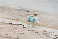 plastic trash garbage on the bay walk polluting the ocean and en