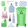 Plastic trash icons set