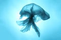 Plastic trash in the oceans of the planet. Ocean blue jellyfish from a plastic bag. The destruction of the ecosystem