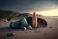 Plastic trash polluting ecosystems and natural habitats. Sea, ocean and rivers contaminated, polluted with plastic rubbish. AI