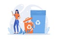 Plastic trash sorting. Recycling and reusing idea. Man gathering plastic bottles. Rubbish container, Royalty Free Stock Photo