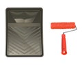 Plastic tray and orange paint roller, vector illustration Royalty Free Stock Photo