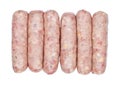 Plastic tray of raw pork beef sausages on white Royalty Free Stock Photo