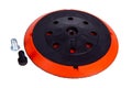 Plastic with velcro Tape Strips for Circular sandpaper discs. It is used together with grinding machine isolated on white