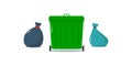 Plastic waste bins full of trash, garbage bags.