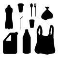 Plastic waste collection on white. Plastic bottles and another garbage, non-recyclable trash vector illustration Royalty Free Stock Photo