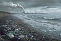 Plastic waste and debris scattered across the ocean, showing the massive environmental pollution. Generative AI Royalty Free Stock Photo
