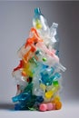 Plastic waste in the form of a Christmas tree on a gray background Royalty Free Stock Photo