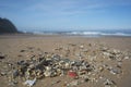 Plastic waste and micro plastic washed on the shore of the atlantic ocean