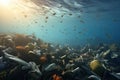 Plastic waste in the ocean. Environmental pollution concept. 3D rendering, Plastic waste in the sea. Environmental pollution