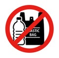 Plastic waste palstic pollustion vector icon illustration forbidden mark / ecology, recycle symbol