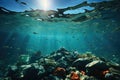 Plastic waste and pollution on the seabed. Environmental destruction