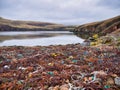 Plastic waste and pollution washed up on the remote beach of South Ham on Muckle Roe in Shetland, UK Royalty Free Stock Photo