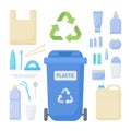 Plastic waste sorting vector flat icon set Royalty Free Stock Photo