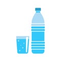 Plastic water bottle - drink container - fresh mineral water - flat vector illustration isolated on white background.