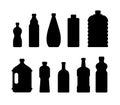 Plastic water bottle icon. Blue liquid container drink, bottle silhouette set. Water cartoon bottles