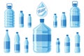 Plastic water bottle set isolated on white background. Healthy agua bottles vector illustration