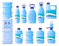 Plastic water bottles. Cooler water bottle packaging, plastic bottled liquid beverage. Bottle containers isolated vector Royalty Free Stock Photo