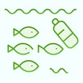 Plastic in water flat icon. No water plastic pollution illustration isolated on white. Fish trapped in garbage gradient Royalty Free Stock Photo