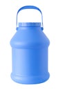 Plastic water and liquids barrel storage. Blue jerrycan or container, isolated.