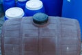 Plastic water storage tanks on sale Royalty Free Stock Photo