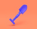 Plastic Weapon series, soldier shovel , Indigo blue arm in pinkish background, 3d rendering, war, battle and self protection,