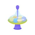 Plastic whirligig toy with transparent dome and balls inside. Humming top. Kids development game. Flat vector icon