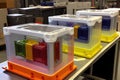 plastic window production line with clear and colored windows being made