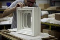 plastic window production process, with the plastic being formed and shaped to fit the frame