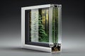 plastic window profile with reinforced glass insulated against background of forest