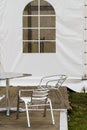 Plastic window in white event tent