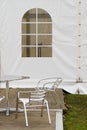 Plastic window in white event tent