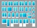 Plastic windows with doors, vector illustration set