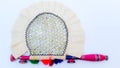 Plastic Wire And Pearl Made Frilly Hand Fan.