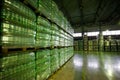 Plastic wrapped bottles in factory warehouse