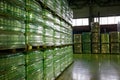 Plastic wrapped bottles in factory warehouse Royalty Free Stock Photo