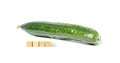 Plastic Wrapped Cucumber, Vegetable in Film Packaging, Film Wrap Food, Eat Plastic Concept Royalty Free Stock Photo