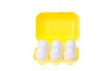 Plastic yellow box with 6 eggs Royalty Free Stock Photo