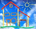 Plasticine cottage and sun Royalty Free Stock Photo
