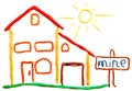 Plasticine cottage and sun Royalty Free Stock Photo