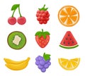 Plasticine fruits. Exotic plants healthy fresh products delicious foods strawberry orange cherry decent vector stylized