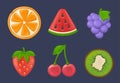 Plasticine fruits. Healthy stylized exotic fruits tropical plants orange cherry strawberry eating raspberries