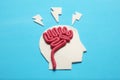 Plasticine head and brain. Smart critic mind. Creative think Royalty Free Stock Photo