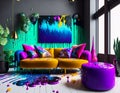 Plasticine living room with sofa, plants and TV, interior design, furniture showroom, AI Generated Royalty Free Stock Photo