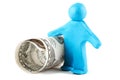 Plasticine man with banknote Royalty Free Stock Photo