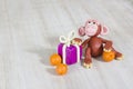 Plasticine monkey Christmas with a gift