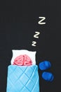 Plasticine pink human brain is sleeping. Mind rest concept