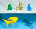 Plasticine puppet fishing