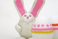 Plasticine rabbit with easter eggs Royalty Free Stock Photo
